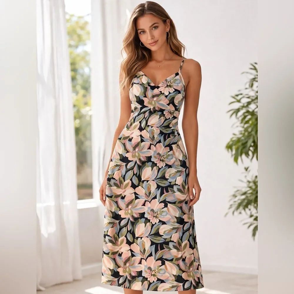 Joie Women's Multi Color Floral Bodycon V Neck Midi Dress Size XS